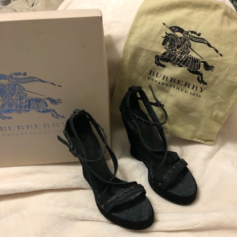 BURBERRY Italy Women's Sandal Denim Espadrille Wedge Platform